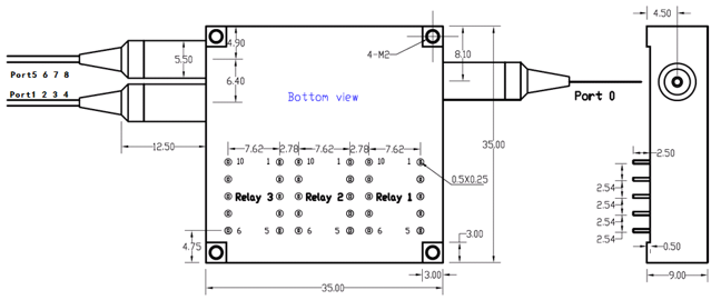 Mini 1×8T 光開關(guān)尺寸圖