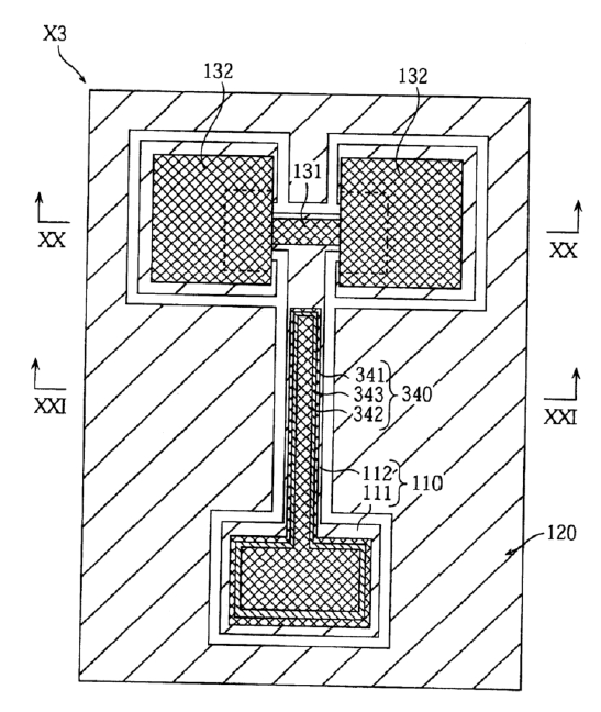 第三實(shí)施例的微型開關(guān)器件的平面圖