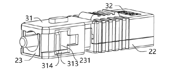 跳線(xiàn)快速連接器于另一個(gè)視角下的結(jié)構(gòu)示意圖 - 廣西科毅光通信